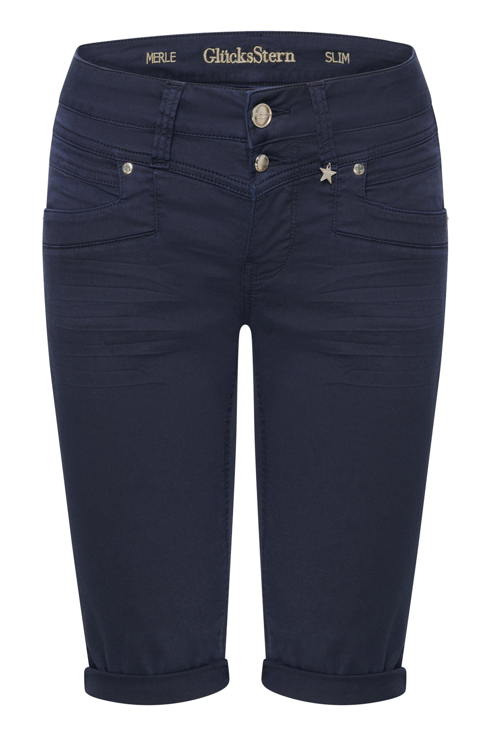 Merle Slim Fit Bermuda – Royalblau & Baumwoll-Stretch, mittlere Leibhöhe