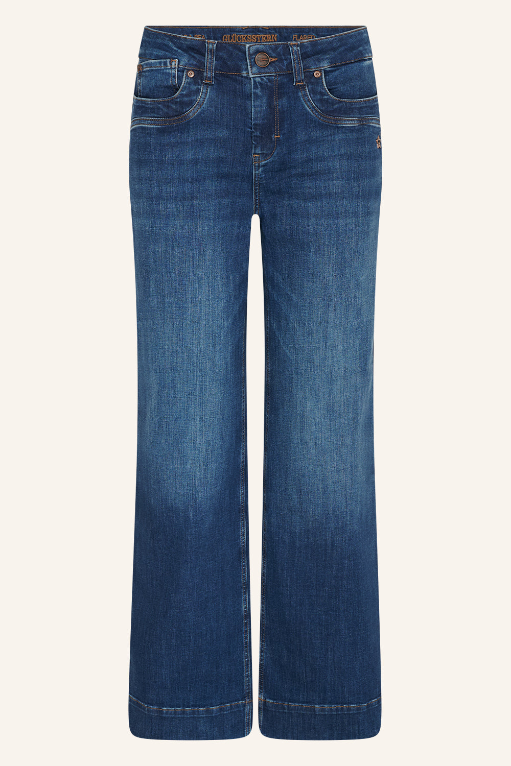 Clara Flared Jeans – Donaublau & Soft Denim, hohe Leibhöhe