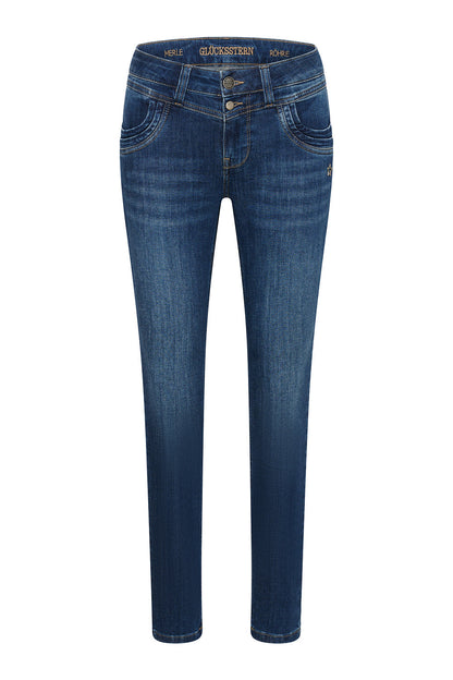 Merle Slim Fit Jeans – Maronenblau & Soft Denim, mittlere Leibhöhe