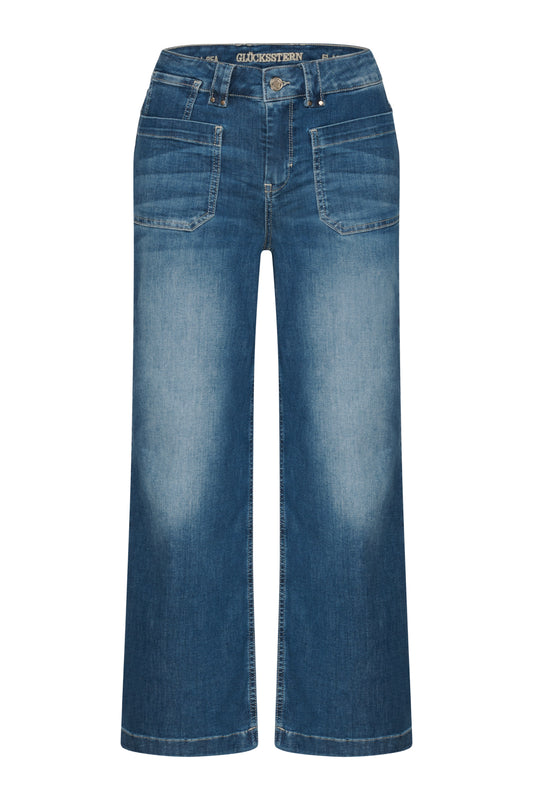 Clara – Flared Jeans in Südblau mit hoher Leibhöhe