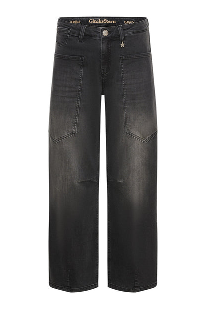 Serena – Barrel Jeans in Modellgrau mit hoher Leibhöhe