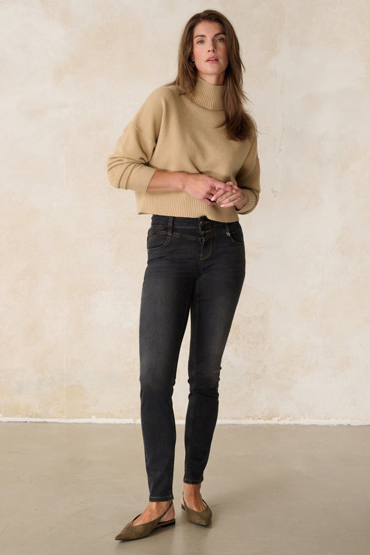 Merle Slim Fit Jeans – Granitgrau & Soft Denim, mittlere Leibhöhe