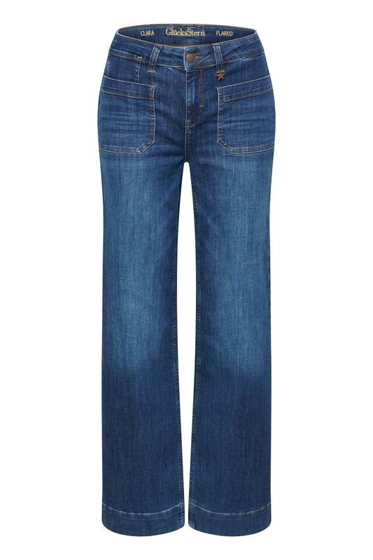 Clara – Flared Jeans in Donaublau 2 mit hoher Leibhöhe