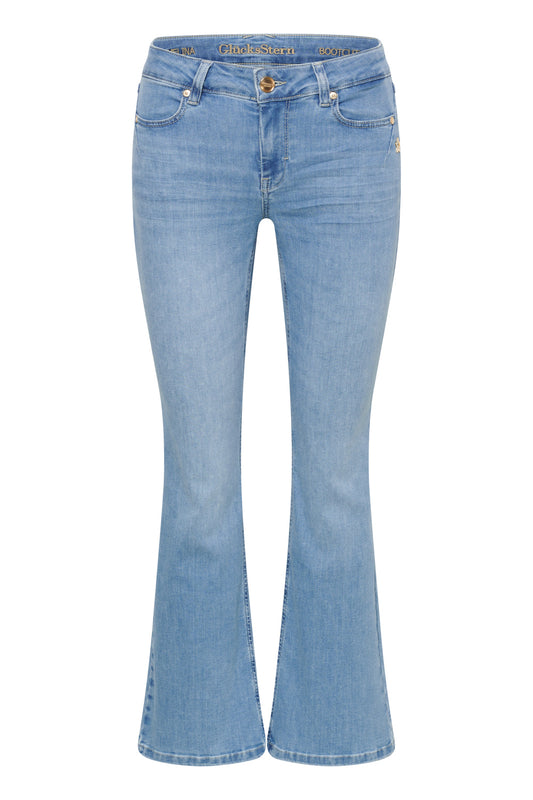 Melina Bootcut Jeans – Kristallblau & Leichter Denim, mittlere Leibhöhe