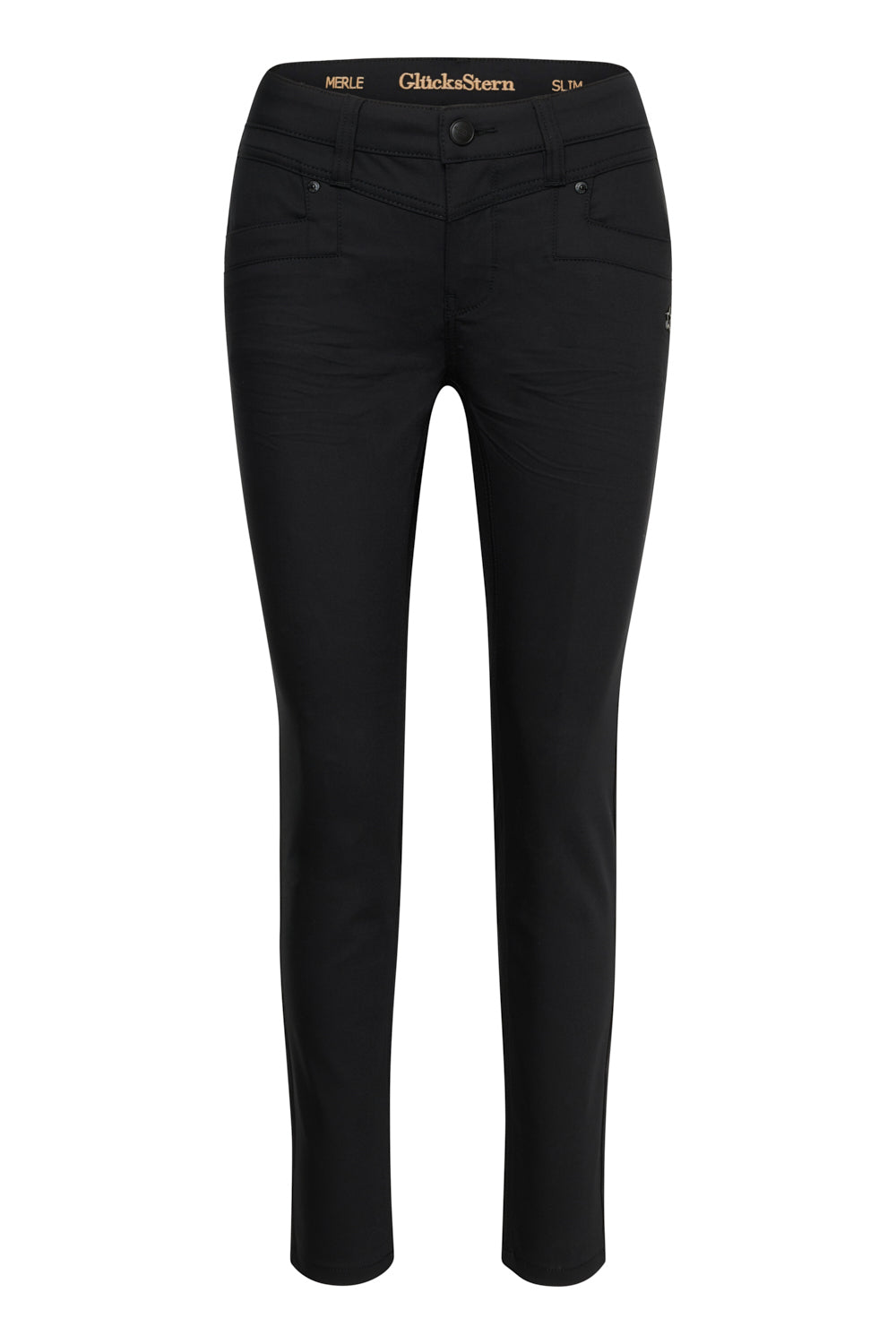 Merle Slim Fit Hose – Glasurschwarz & Techno Stretch, mittlere Leibhöhe