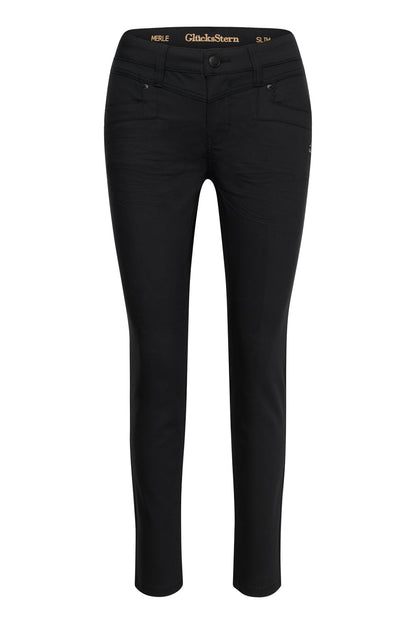 Merle Slim Fit Hose – Glasurschwarz & Techno Stretch, mittlere Leibhöhe