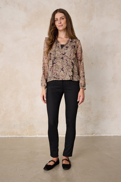 Merle Slim Fit Hose – Glasurschwarz & Techno Stretch, mittlere Leibhöhe