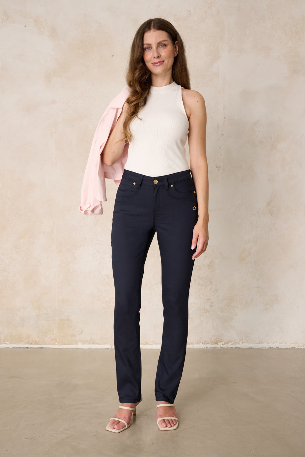 Celina Straight Leg Hose – Magdablau & Techno Stretch, hohe Leibhöhe