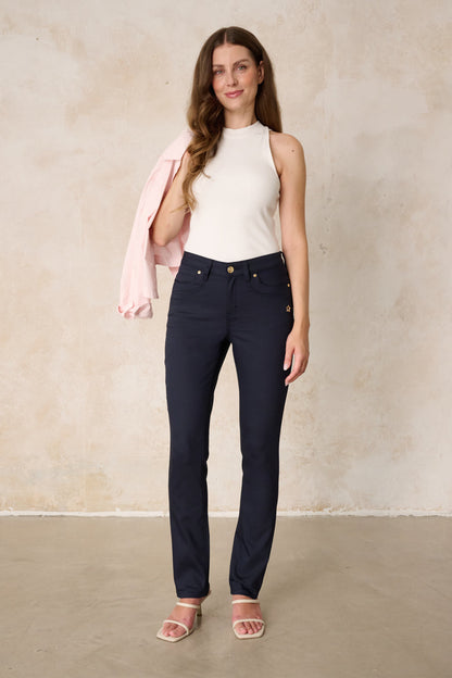 Celina Straight Leg Hose – Magdablau & Techno Stretch, hohe Leibhöhe
