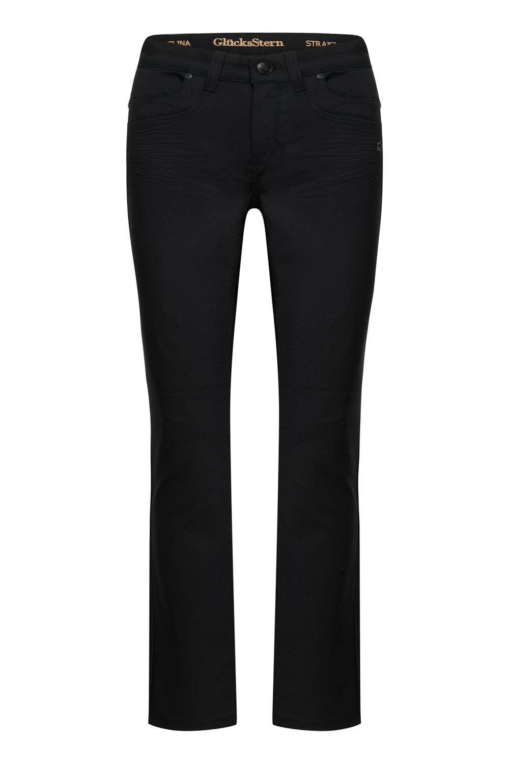 Celina Straight Leg Hose – Glasurschwarz & Techno Stretch, hohe Leibhöhe