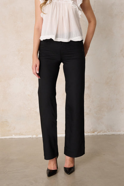 Clara Wide Leg Hose – Glasurschwarz & Techno Stretch, hohe Leibhöhe