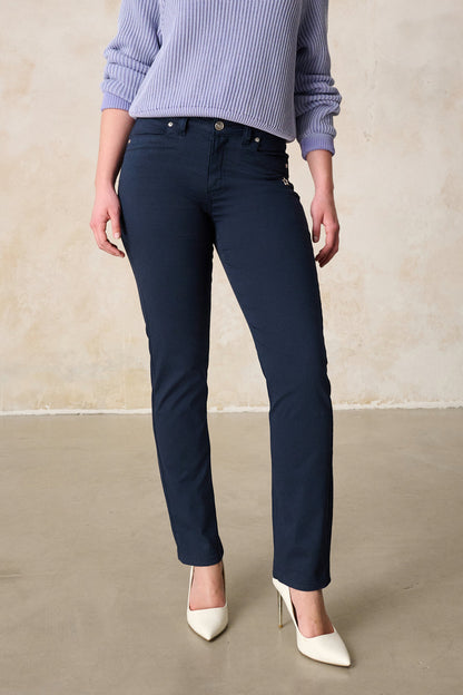 Tina Straight Leg Hose – Royalblau & Baumwoll-Stretch, hohe Leibhöhe