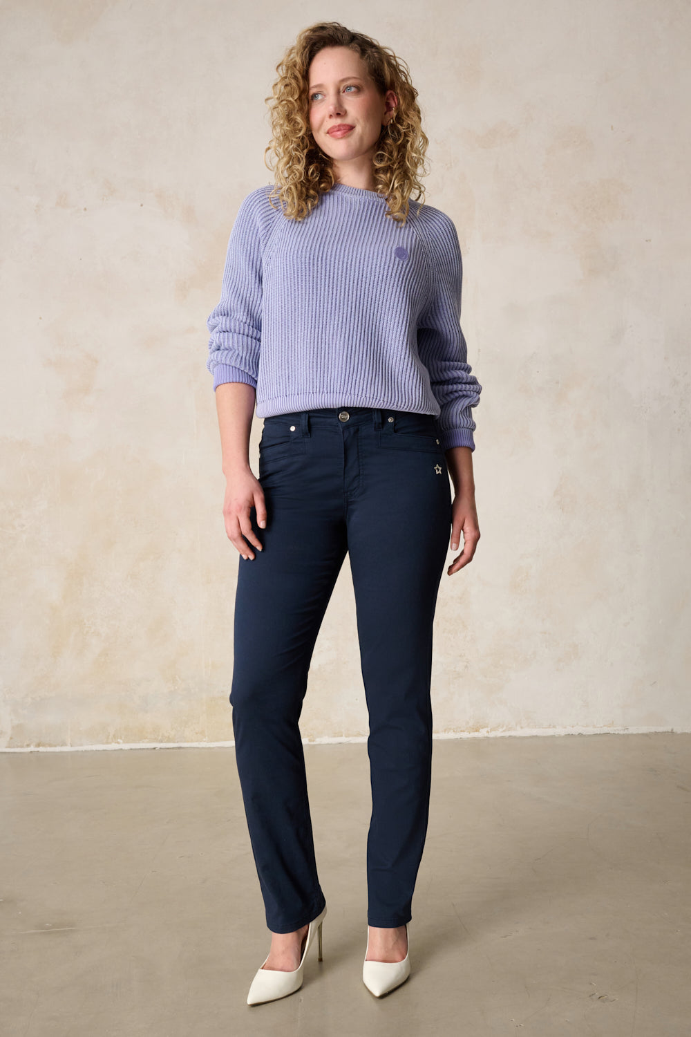Tina Straight Leg Hose – Royalblau & Baumwoll-Stretch, hohe Leibhöhe