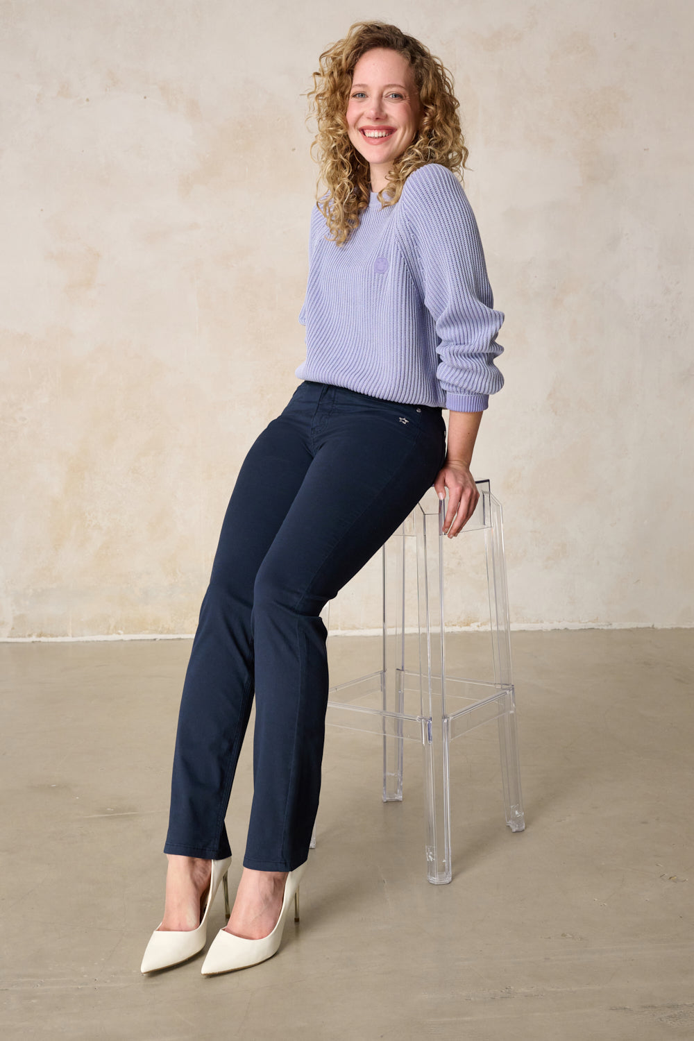 Tina Straight Leg Hose – Royalblau & Baumwoll-Stretch, hohe Leibhöhe