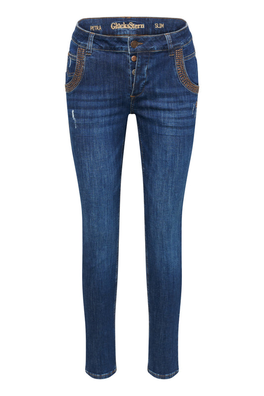 Petra – Slim Fit Jeans in Nietendonau mit niedriger Leibhöhe