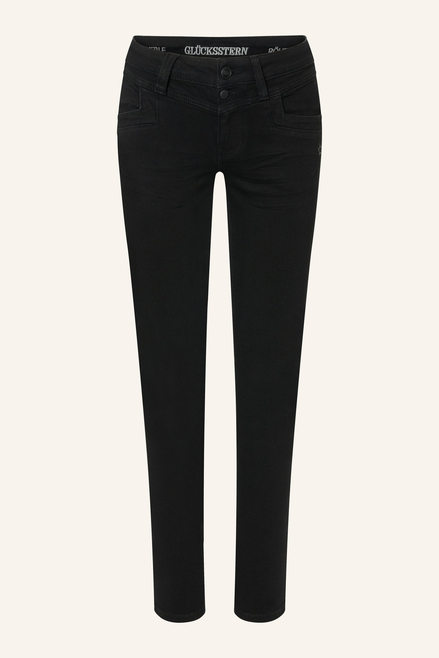 Merle Slim Fit Jeans – Mandelschwarz & Soft Denim, mittlere Leibhöhe