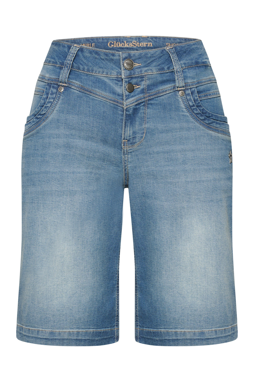 Merle Straight Leg Bermuda - Hennablauer & Leichter Denim, mittlere Leibhöhe