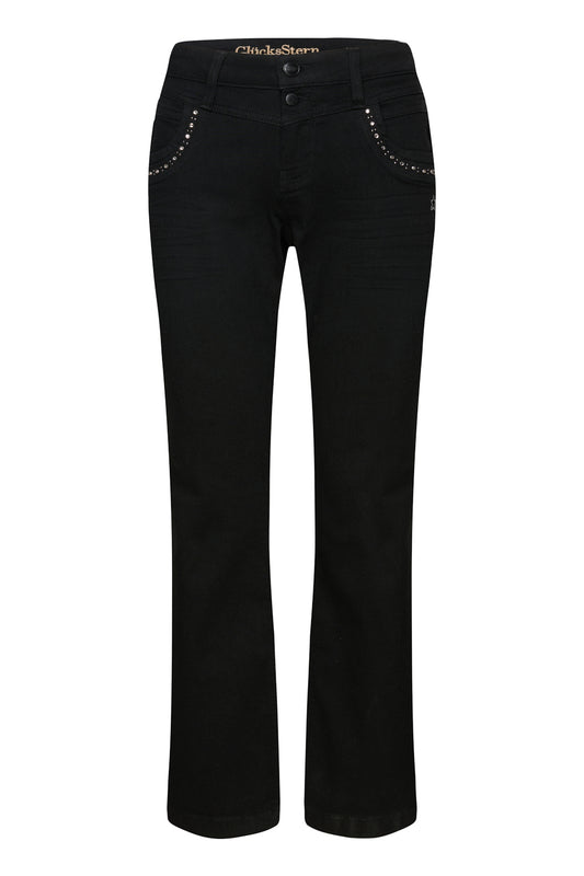 Merle – Straight Leg Jeans in Glitzerschwarz mit mittlerer Leibhöhe