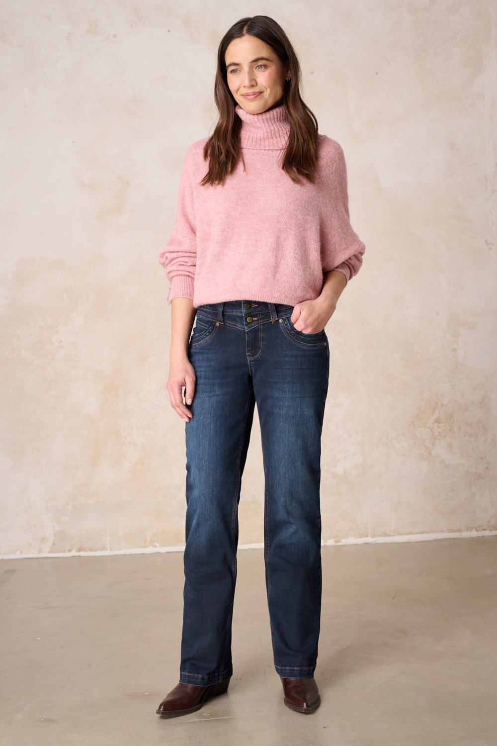 Merle Straight Leg Jeans - Granitblau & Soft Denim, mittlere Leibhöhe