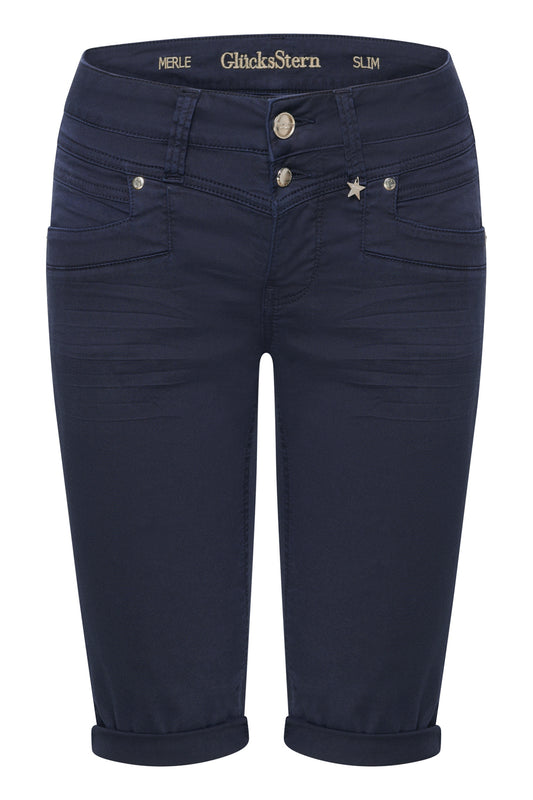 Merle Slim Fit Bermuda – Royalblau & Baumwoll-Stretch, mittlere Leibhöhe