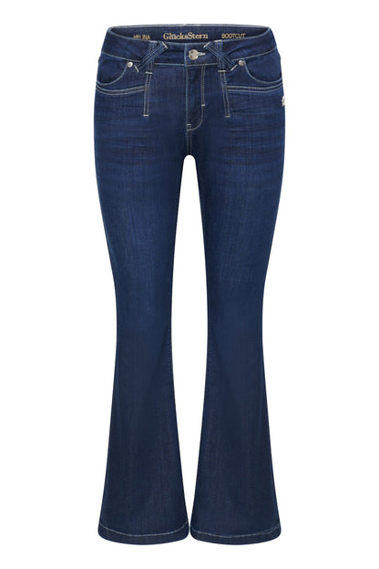 Melina Bootcut Jeans - Lagunenblau & kühlender Denim, mittlere Leibhöhe