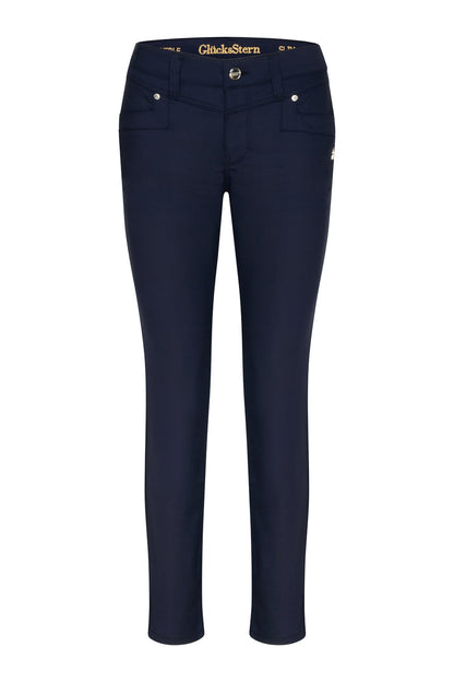 Merle Slim Fit Hose – Magdablau & Techno Stretch, mittlere Leibhöhe