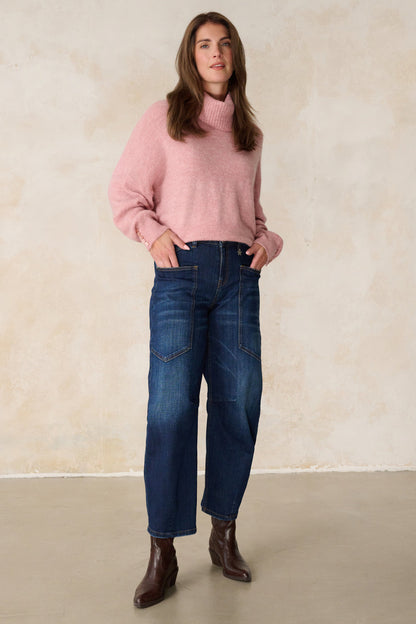 Serena – Barrel Jeans in Rheinblau mit hoher Leibhöhe