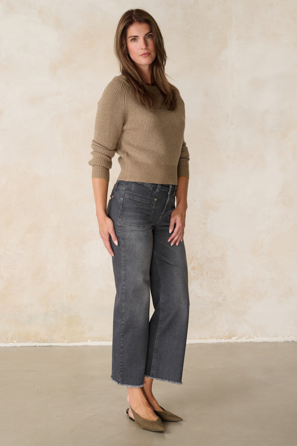 Clara - Flared Leg Jeans – Stahlgrau (verkürzt)