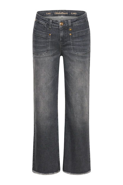 Clara - Flared Leg Jeans – Stahlgrau (verkürzt)