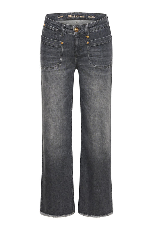 Clara - Flared Leg Jeans – Stahlgrau (verkürzt)