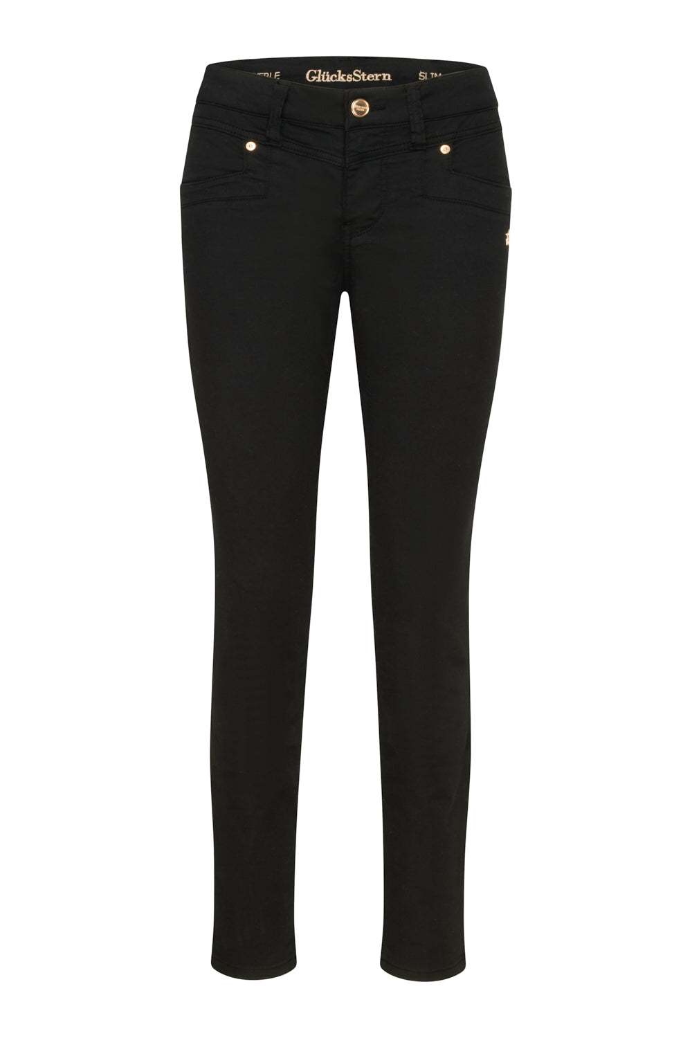 Merle Slim Fit Hose – Royalschwarz & Baumwoll-Stretch, mittlere Leibhöhe